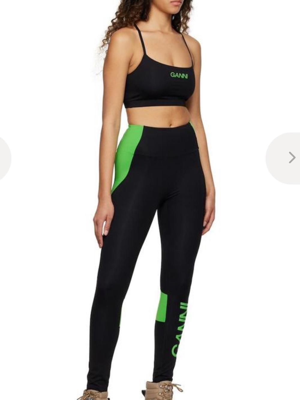 Ganni Ultra Leggings Black Green Logo S